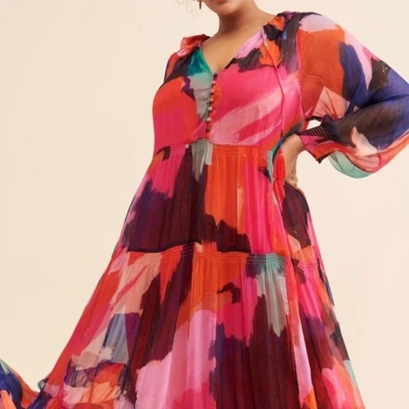 Anthropologie The Marais Printed Chiffon Maxi Dress. - Picture 13 of 13